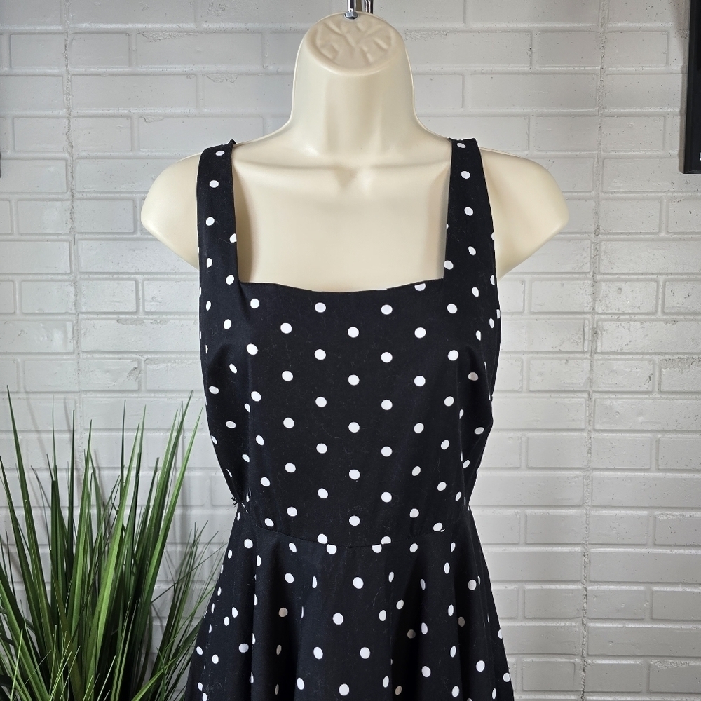 Venus Polka Dot Sleeveless Black Midi Dress Size 2 - Picture 9 of 10